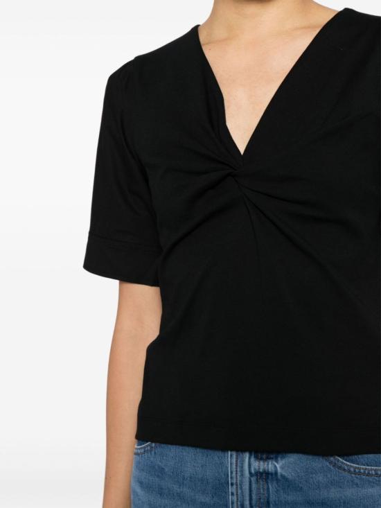  타냐 테일러 반팔 티셔츠 Tanya Taylor Ronelle 트위스트 프런트 탑 블랙 - TANYA TAYLOR