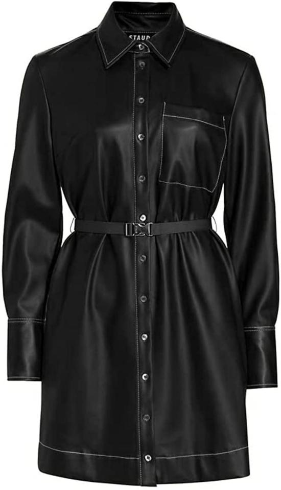  스타우드 숏 원피스 Staud Lynn 비건 가죽 벨트 미니 셔츠 드레스 블랙