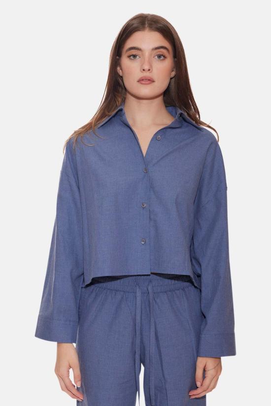  더 타일 클럽 셔츠 타일 클럽 샤또 트윌 크롭 셔츠 블루