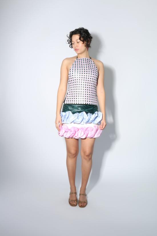  슈퍼 야야 숏 스커트 나일라 미니 스커트 다크 그린/로즈 핑크/베이비 블루