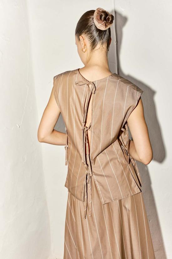  다두라 민소매 티셔츠 다투라 스트라이프 나라 탑 아몬드 브라운/아이보리 스트라이프