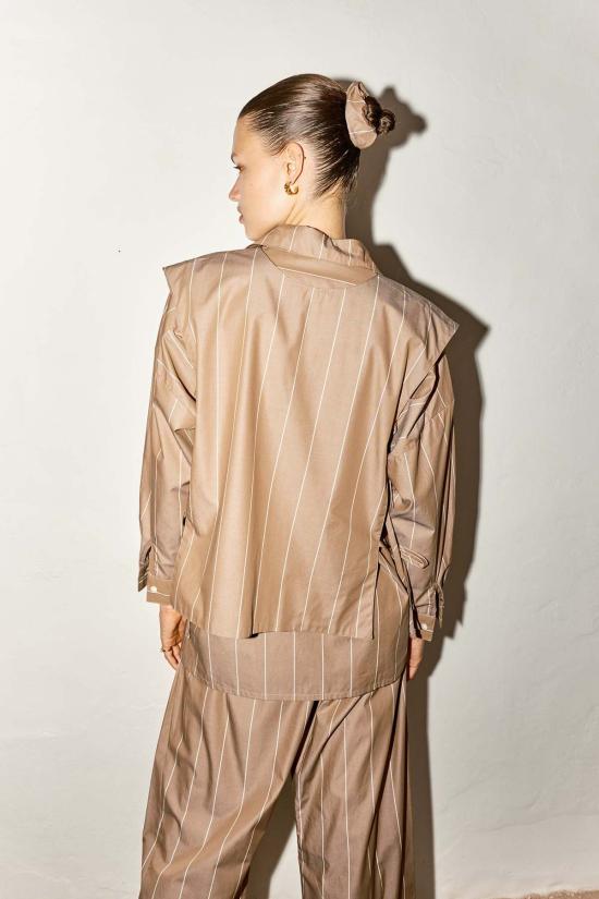  다두라 민소매 티셔츠 다투라 스트라이프 나라 탑 아몬드 브라운/아이보리 스트라이프 - DATURA