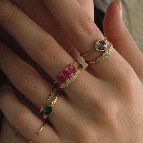  제니 권 디자인스 반지 제니 권 디자인 츄비 하프 라운드 세미 파베 밴드 14K 로즈/14K 옐로우/14K 화이트 - JENNIE KWON DESIGNS