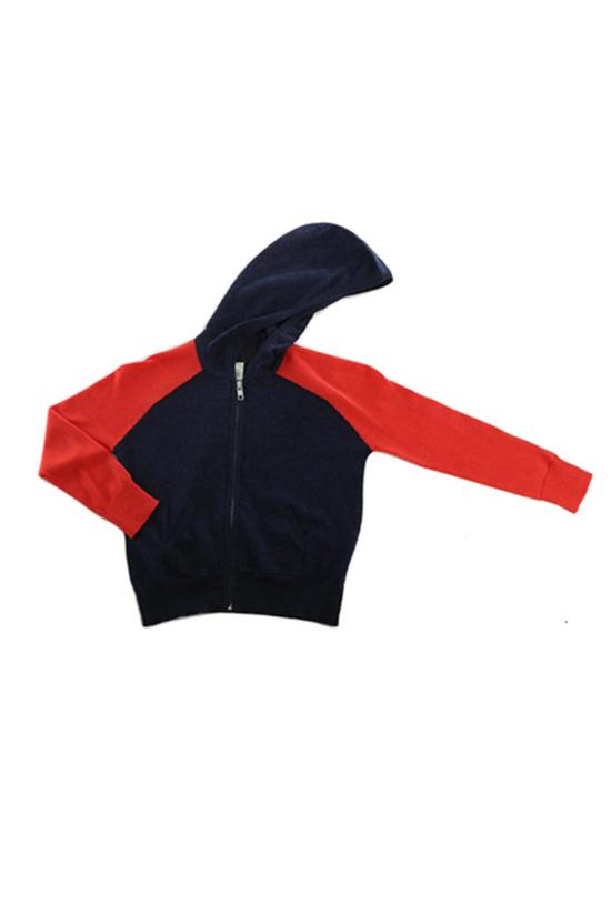  [키즈] 블루&크림 풀오버 키즈  캐시미어 지퍼 후드 네이비/코럴