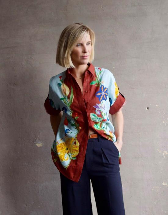  알레메 셔츠 알레마이스 달리아 플로럴 리넨 셔츠 브라운/블루