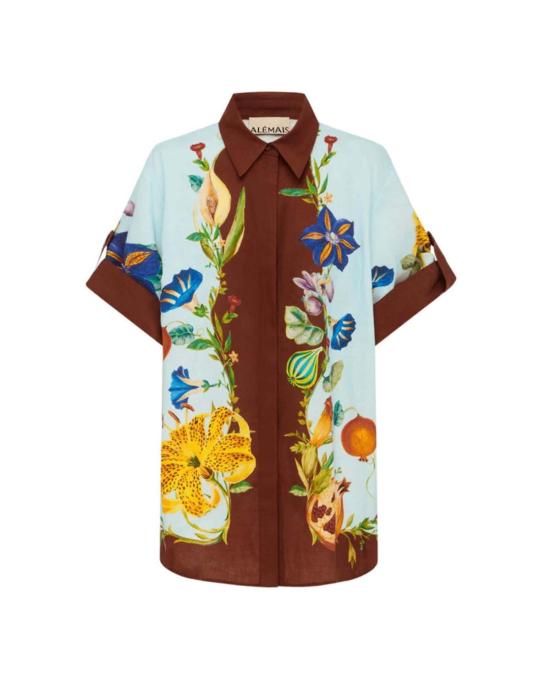  알레메 셔츠 알레마이스 달리아 플로럴 리넨 셔츠 브라운/블루 - ALEMAIS