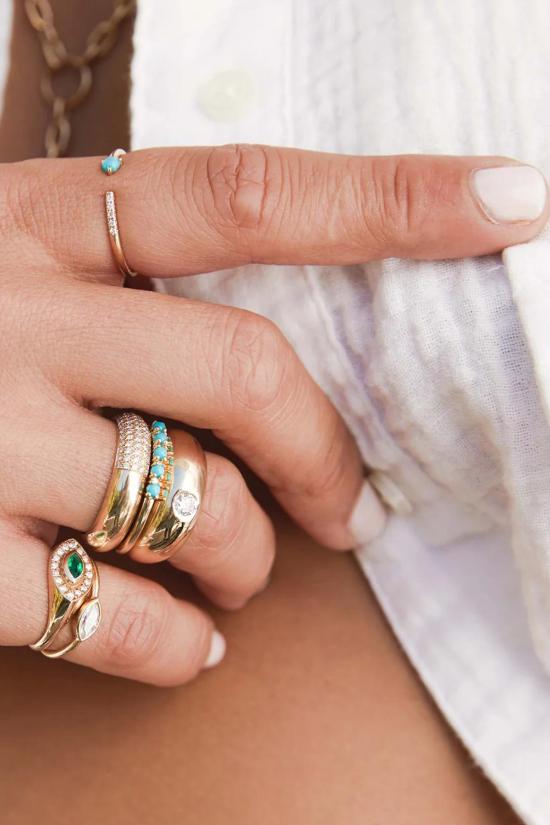  조에 치코 반지 옐로우 골드 마키스 시그넷 링 에메랄드 - ZOE CHICCO