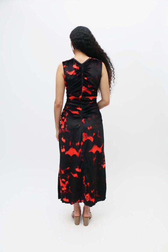  루실 티에브르 롱 원피스 프린트 벨벳 바디콘 드레스 레드/블랙 - LUCILLE THIEVRE