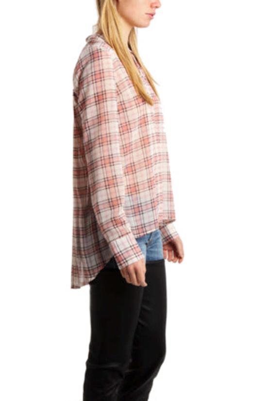  데렉 램 블라우스 Derek Lam 10 크로스비 만다린 칼라  블러쉬 플레드 - DEREK LAM