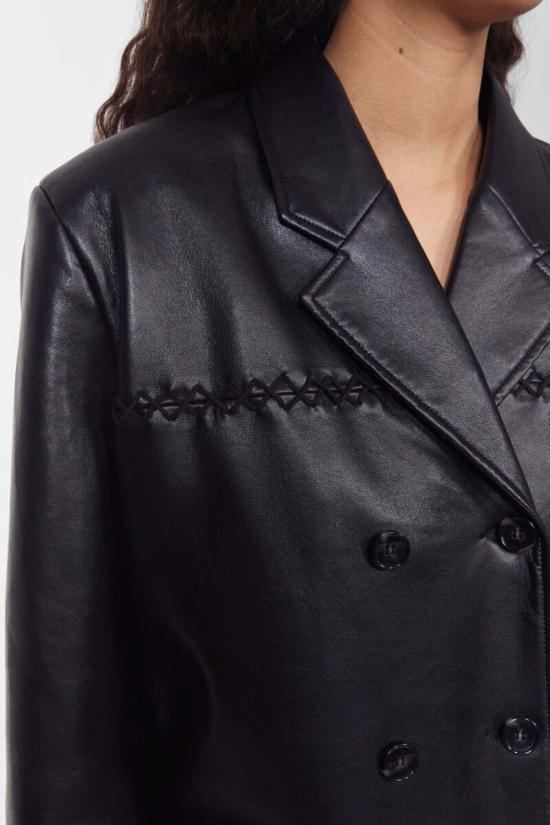  로데브예 수트 자켓 Rodebjer Carena 스티치 가죽 블레이저 블랙 - RODEBJER