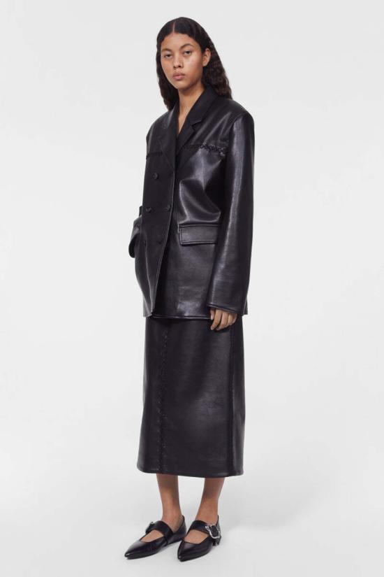  로데브예 수트 자켓 Rodebjer Carena 스티치 가죽 블레이저 블랙 - RODEBJER