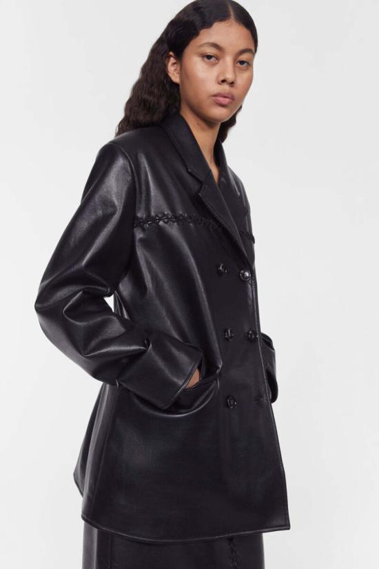  로데브예 수트 자켓 Rodebjer Carena 스티치 가죽 블레이저 블랙