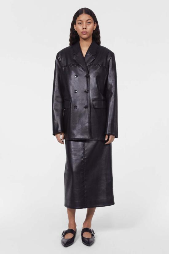  로데브예 수트 자켓 Rodebjer Carena 스티치 가죽 블레이저 블랙 - RODEBJER