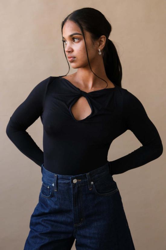  길 긴팔 티셔츠 Geel Sylvie 탑 블랙 - GEEL