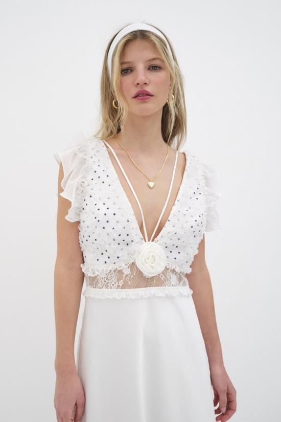  포러브앤레몬스 롱 원피스 For Love & Lemons 카르멘 맥시 드레스 화이트 - FOR LOVE & LEMONS