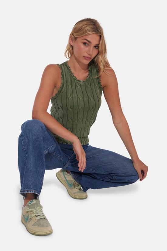  블루&크림 민소매 티셔츠 스톤워시 디스트레스 케이블 탱크 가든 그로브 - BLUE&CREAM