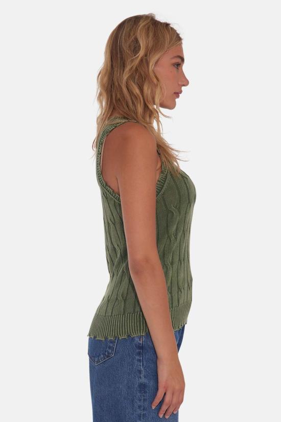  블루&크림 민소매 티셔츠 스톤워시 디스트레스 케이블 탱크 가든 그로브 - BLUE&CREAM