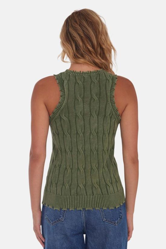  블루&크림 민소매 티셔츠 스톤워시 디스트레스 케이블 탱크 가든 그로브 - BLUE&CREAM