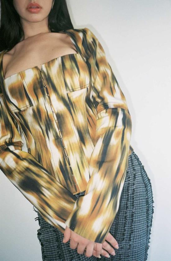  프리스카베라 데님 자켓 사바나 데님 코르셋 재킷 프린트 - PRISCAVERA