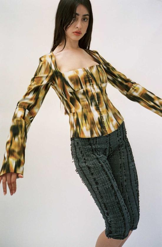  프리스카베라 데님 자켓 사바나 데님 코르셋 재킷 프린트 - PRISCAVERA