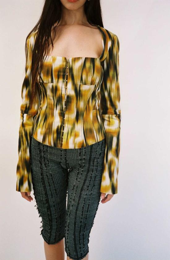  프리스카베라 데님 자켓 사바나 데님 코르셋 재킷 프린트 - PRISCAVERA