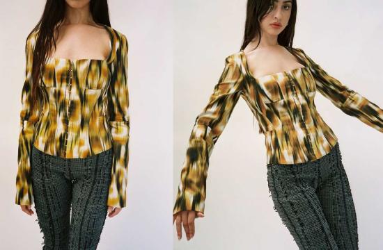  프리스카베라 데님 자켓 사바나 데님 코르셋 재킷 프린트 - PRISCAVERA