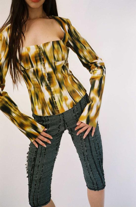  프리스카베라 데님 자켓 사바나 데님 코르셋 재킷 프린트 - PRISCAVERA