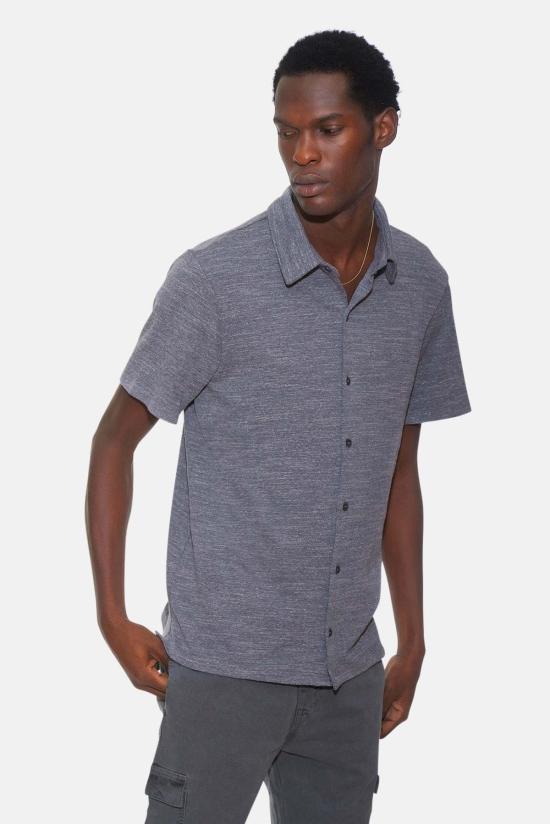  Blue&Cream 반팔 셔츠 블루&크림 반팔 버튼다운 슬럽 저지 그레이 헤더 - BLUE&CREAM