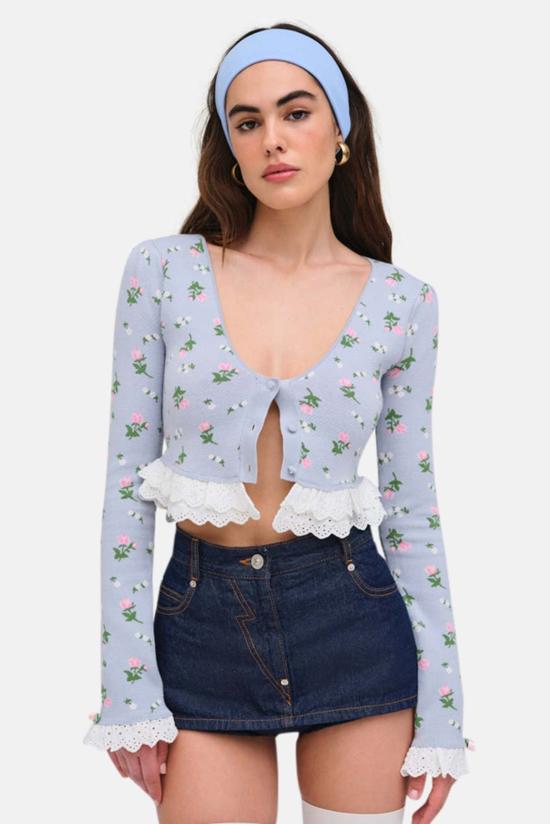  포러브앤레몬스 가디건 For Love & Lemons 아말리아 니트 카디건 블루