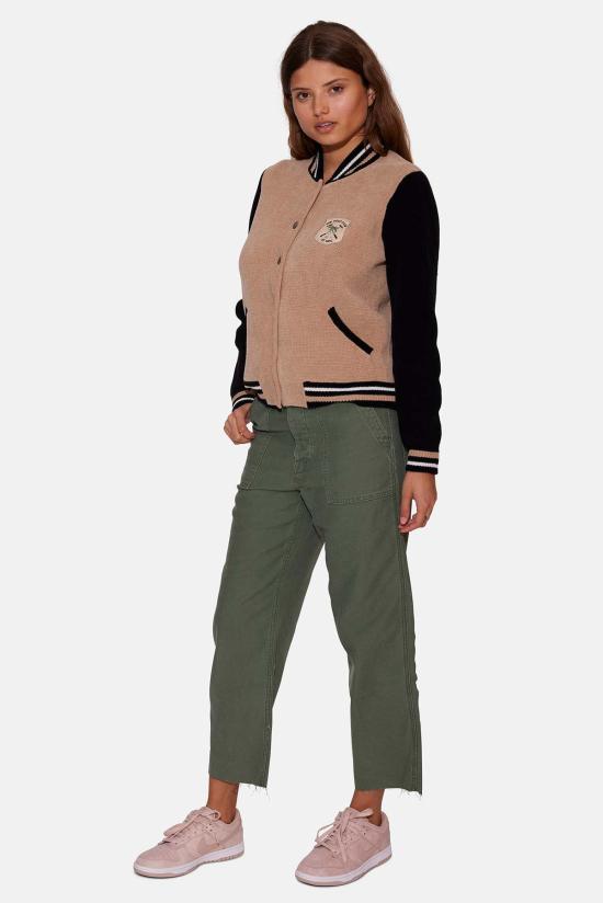  블루&크림 봄버 자켓 폴로 클럽 바시티 재킷 캐멀 콤보 - BLUE&CREAM