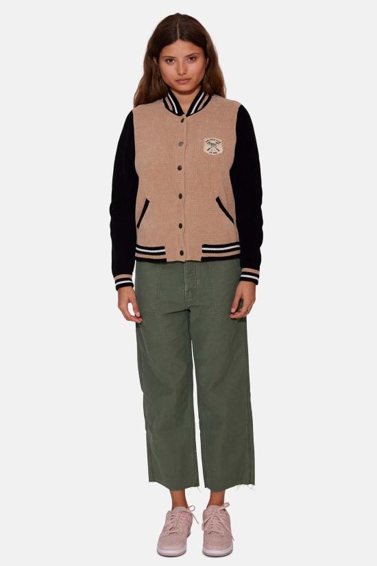  블루&크림 봄버 자켓 폴로 클럽 바시티 재킷 캐멀 콤보 - BLUE&CREAM