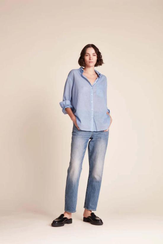  트로바타 셔츠 발케 오버사이즈 버튼 다운 블루 하운드투스 - TROVATA