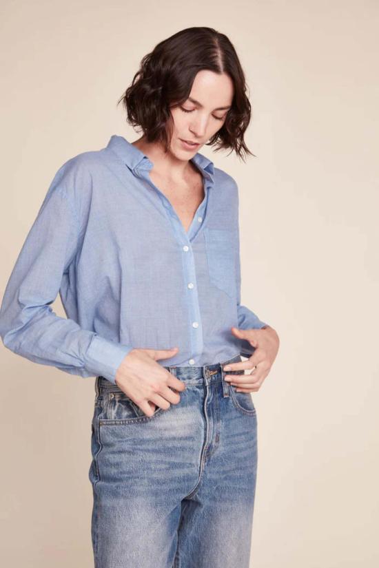  트로바타 셔츠 발케 오버사이즈 버튼 다운 블루 하운드투스