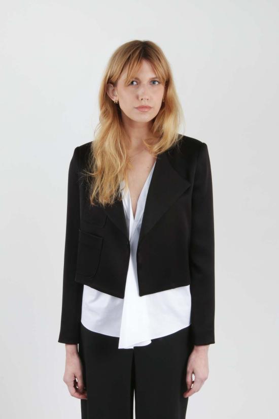  amannna 데님 자켓 아마나 아밀리아 새틴 재킷 블랙