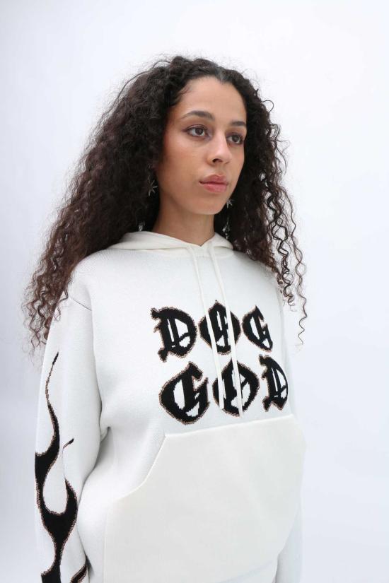  giu giu 후드 티셔츠 지우 지우 도그 갓 스웨트셔츠 화이트