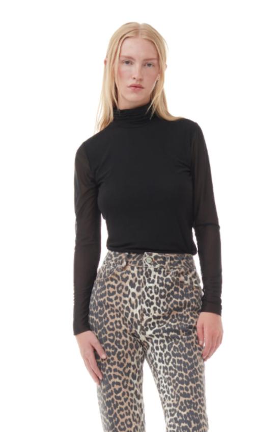  가니 블라우스 메시 롱슬리브 롤넥  블랙