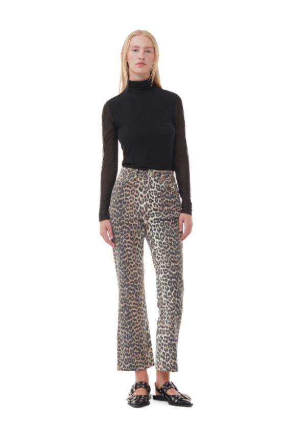  가니 블라우스 메시 롱슬리브 롤넥  블랙 - GANNI