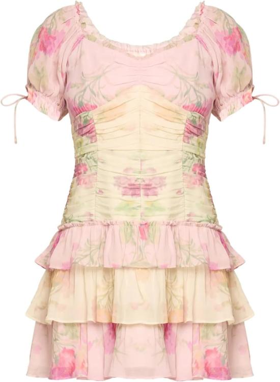  모스키노 숏 원피스 Loveshackfancy 주프 퍼프 슬리브 티어드 러플 미니 드레스 가든 선셋