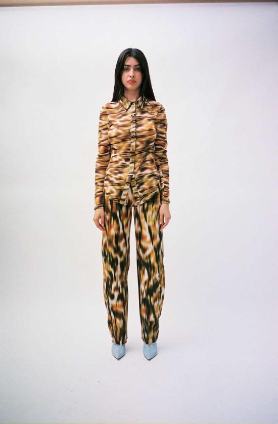  프리스카베라 긴팔 티셔츠 사바나 메시 버튼 다운 프린트 - PRISCAVERA