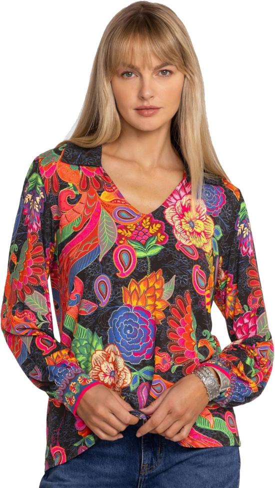  조니 와스 긴팔 티셔츠 Johnny Was Janie Favorite 퍼프 슬리브 폴로 엠버윙