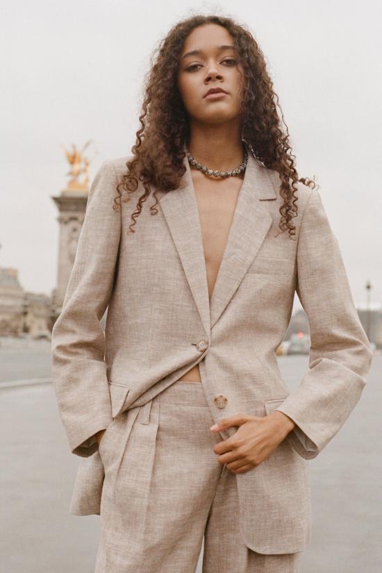  한센 앤 그레텔 자켓 한센앤그레텔 몬타나 오버사이즈 블레이저 라떼 - HANSEN & GRETEL