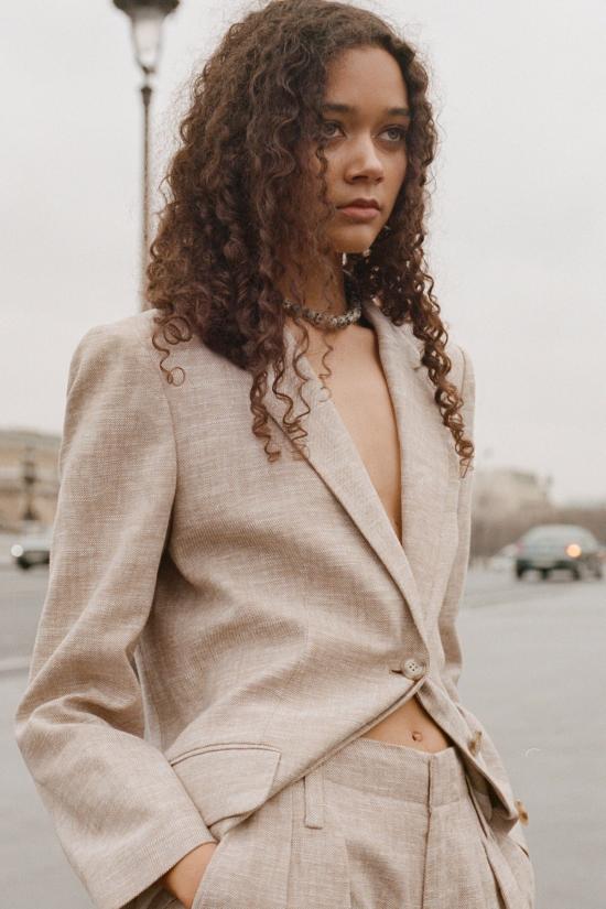  한센 앤 그레텔 자켓 한센앤그레텔 몬타나 오버사이즈 블레이저 라떼 - HANSEN & GRETEL