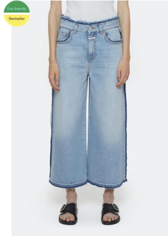  클로즈드 스트레이트 팬츠 닫힌 리나 와이드 레그 크롭 진 라이트 블루