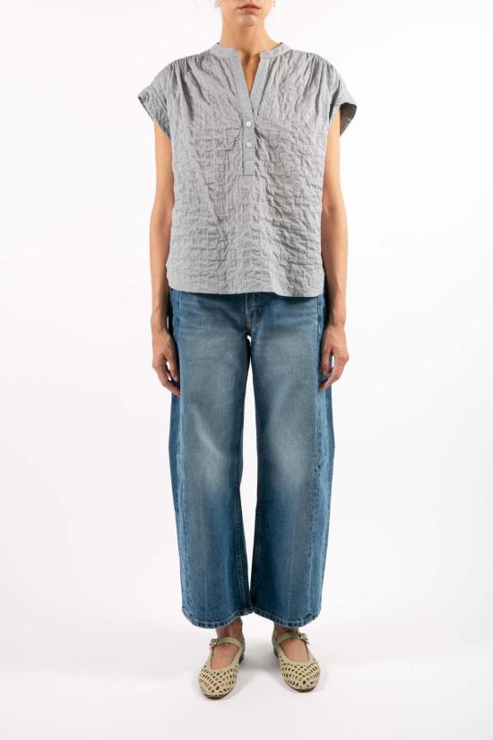  amannna 블라우스 아마나 브렌 리틀 스트라이프 탑 네이비