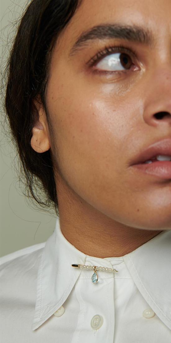  로렌 스튜어트 이어링 Xl 펄 젬 안전핀 귀걸이 - LOREN STEWART