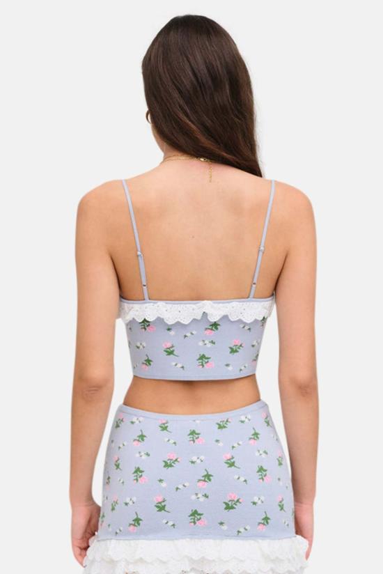  포러브앤레몬스 민소매 티셔츠 For Love & Lemons Amalia 니트 크롭 탑 블루 - FOR LOVE & LEMONS