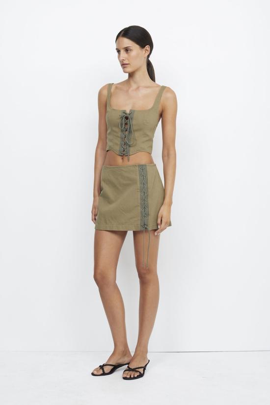  백앤브릿지 민소매 티셔츠 벡 + 브릿지 레미 코르셋 탑 스플라이스 카키 - BEC + BRIDGE