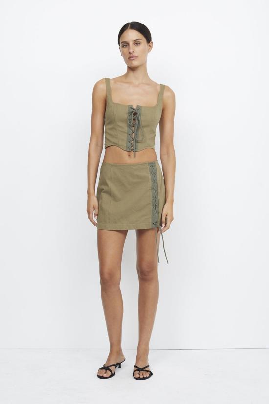  백앤브릿지 민소매 티셔츠 벡 + 브릿지 레미 코르셋 탑 스플라이스 카키 - BEC + BRIDGE