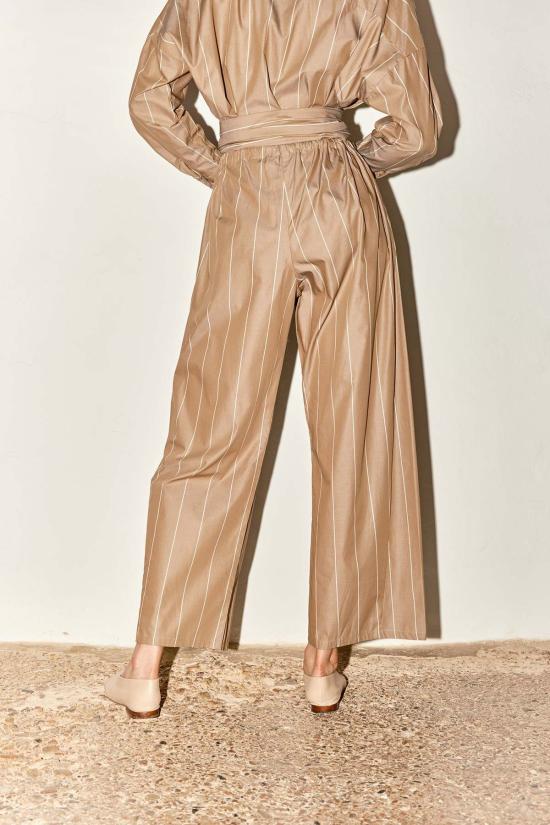  다두라 스트레이트 팬츠 다투라 아몬드 스트라이프 유도 팬츠 아몬드 브라운/아이보리 스트라이프 - DATURA