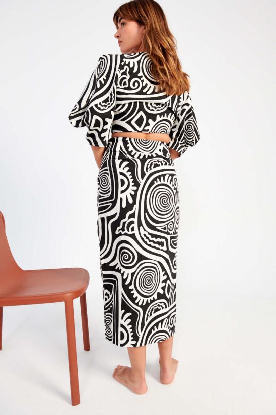  마라 호프만 미디 스커트 썬자 스커트 블랙 프린트 - MARA HOFFMAN